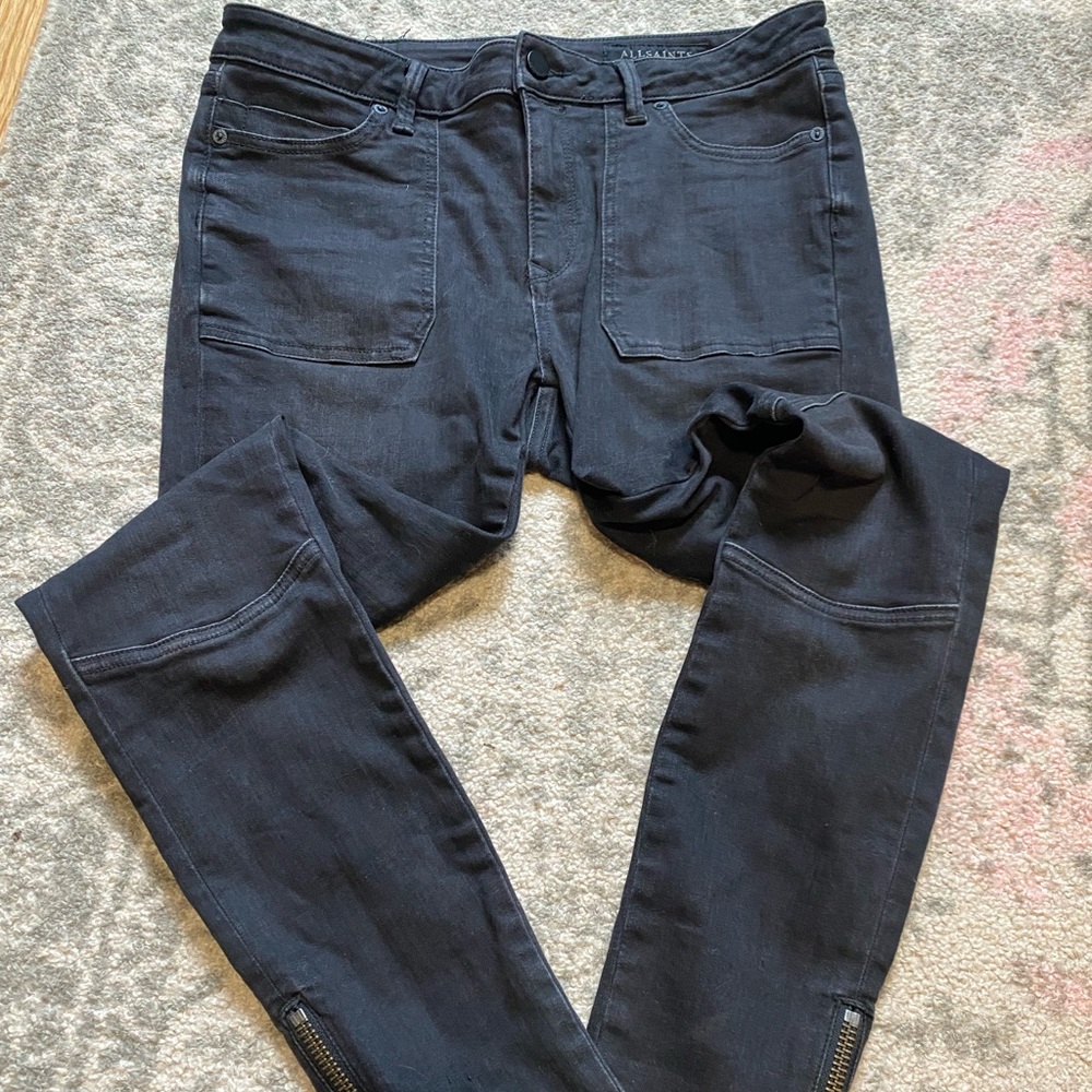 Allsaints black moto skinny jeans